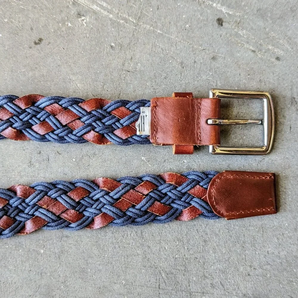 Vintage Western Blue and Brown Leather Braided Belt Unisex